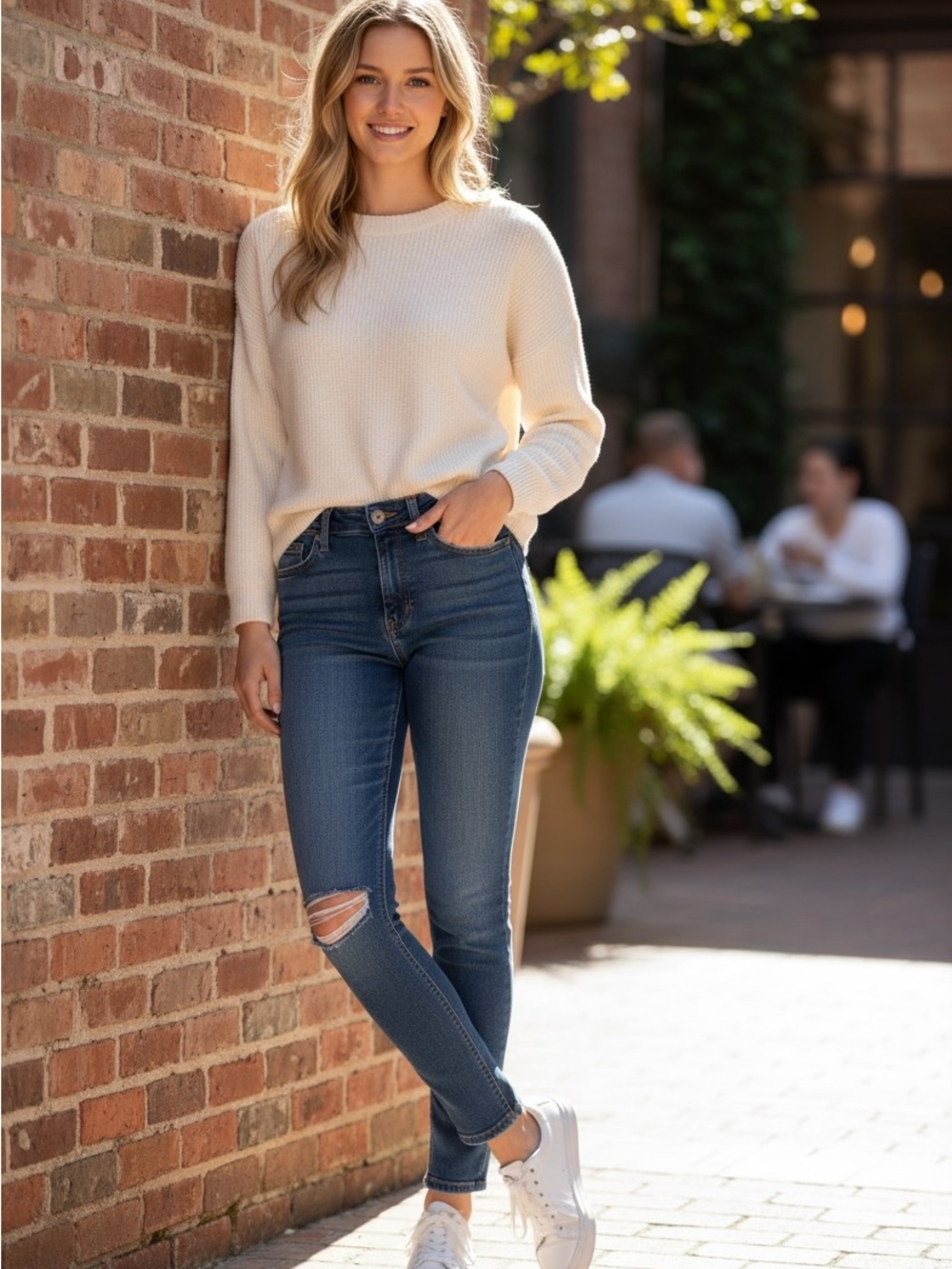 KanCan Dark Blue Skinny Jeans with Knee Rip